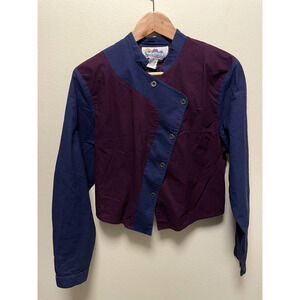 Vintage Alamosa Womens Crop Top Large Purple Navy Colorblock Western Cowgirl 90s